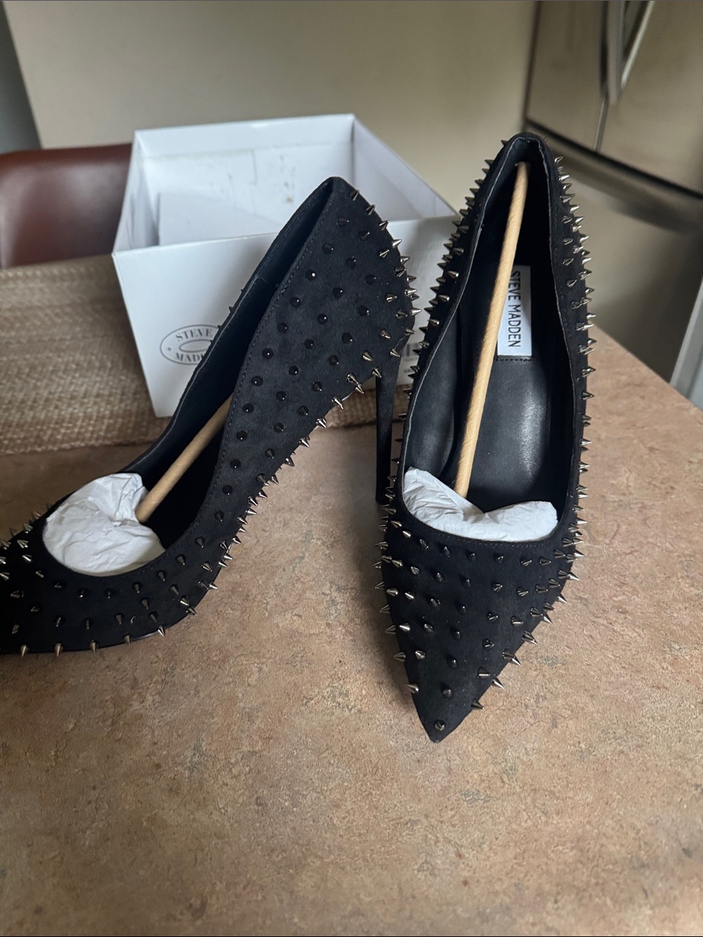 Steve Madden Vala Black Studded Pointed-Toe Pumps